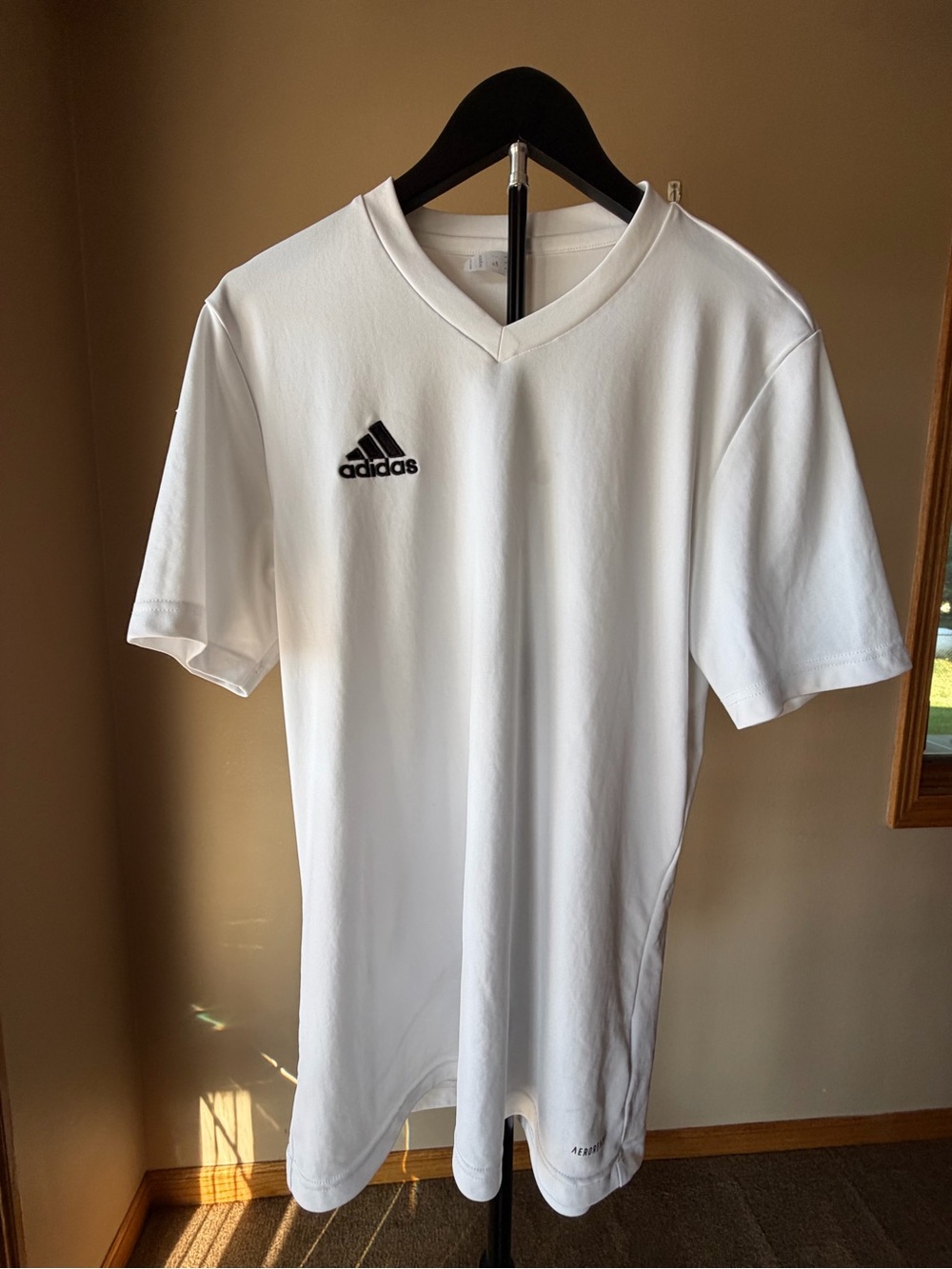 adidas White V-Neck Soccer Jersey with Black Logo